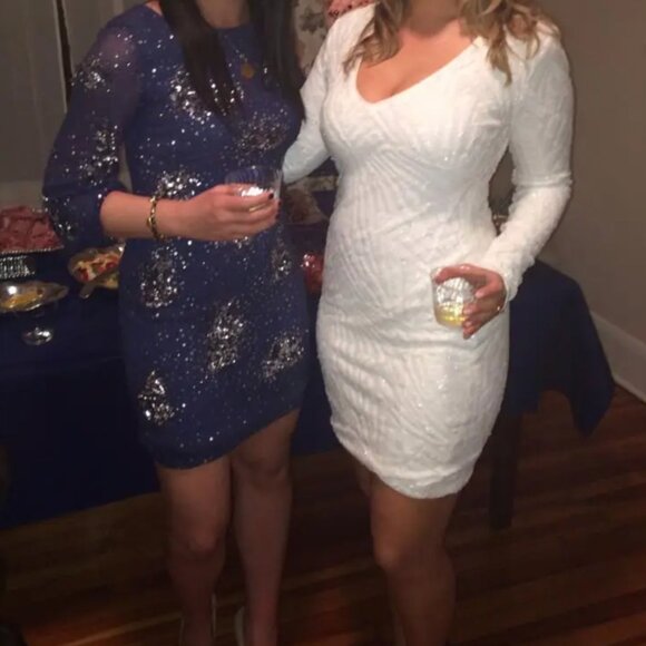 BCBG MaxAzria White XS Morris Dress V-neck Strechy Sequined Night Out Dress NWT - Picture 16 of 16